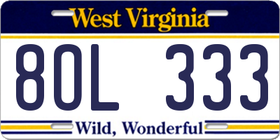 WV license plate 8OL333
