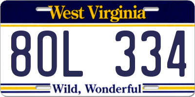 WV license plate 8OL334