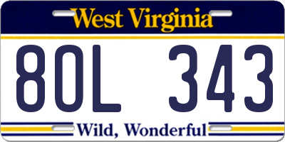 WV license plate 8OL343