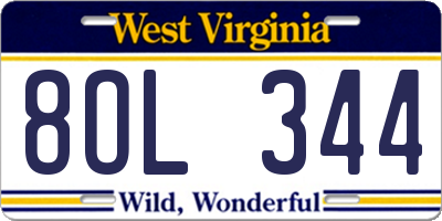 WV license plate 8OL344