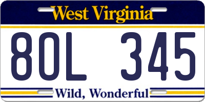 WV license plate 8OL345