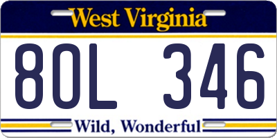 WV license plate 8OL346