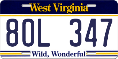 WV license plate 8OL347