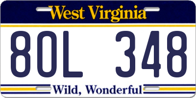 WV license plate 8OL348
