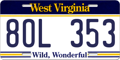 WV license plate 8OL353