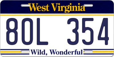 WV license plate 8OL354