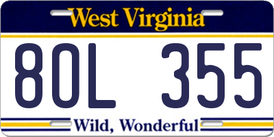 WV license plate 8OL355