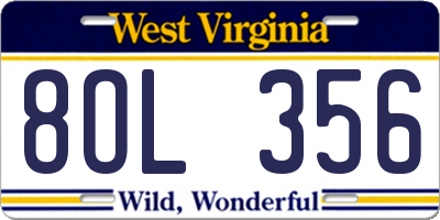 WV license plate 8OL356