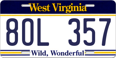 WV license plate 8OL357