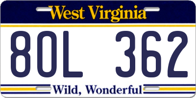 WV license plate 8OL362