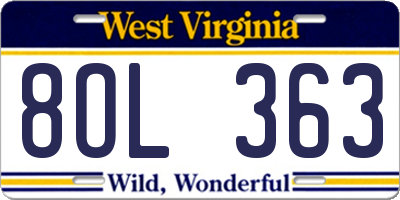 WV license plate 8OL363