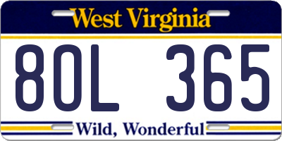 WV license plate 8OL365