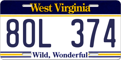 WV license plate 8OL374