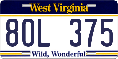 WV license plate 8OL375