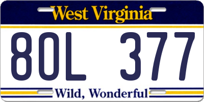 WV license plate 8OL377