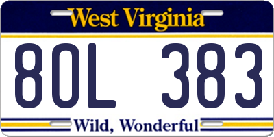 WV license plate 8OL383