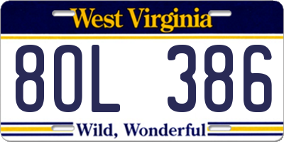 WV license plate 8OL386
