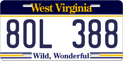 WV license plate 8OL388