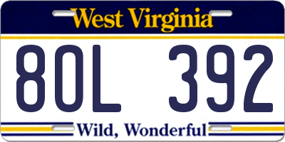 WV license plate 8OL392