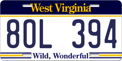 WV license plate 8OL394