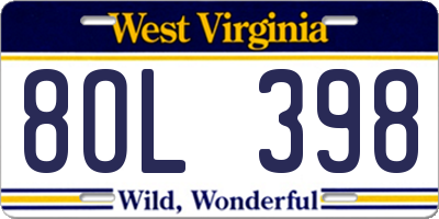 WV license plate 8OL398