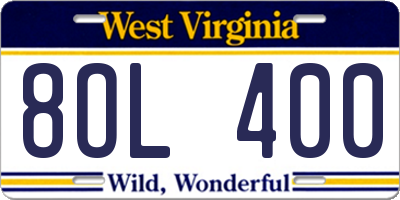 WV license plate 8OL400