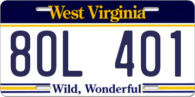 WV license plate 8OL401