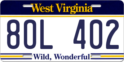WV license plate 8OL402