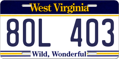 WV license plate 8OL403