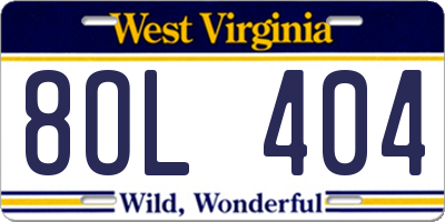 WV license plate 8OL404