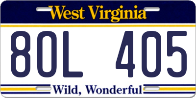 WV license plate 8OL405