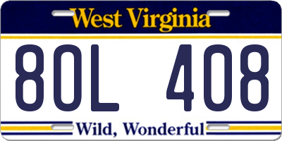 WV license plate 8OL408