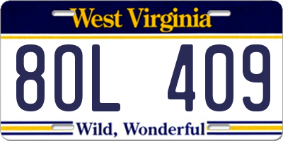 WV license plate 8OL409