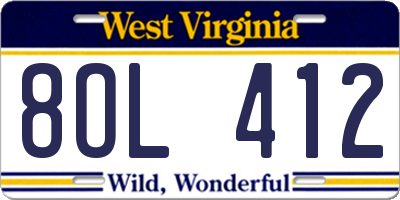 WV license plate 8OL412