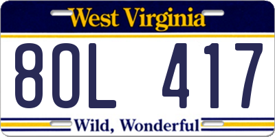 WV license plate 8OL417