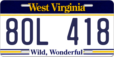 WV license plate 8OL418