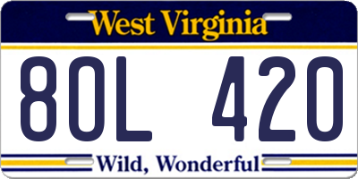 WV license plate 8OL420
