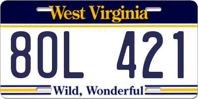 WV license plate 8OL421
