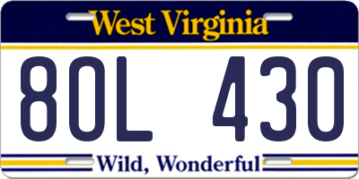 WV license plate 8OL430