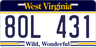 WV license plate 8OL431
