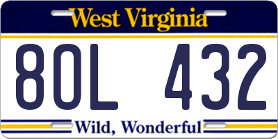 WV license plate 8OL432
