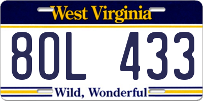 WV license plate 8OL433