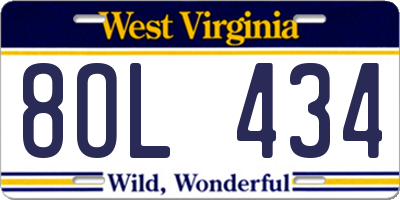 WV license plate 8OL434