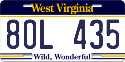 WV license plate 8OL435