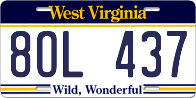 WV license plate 8OL437