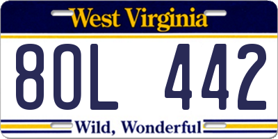 WV license plate 8OL442
