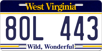 WV license plate 8OL443