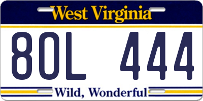WV license plate 8OL444