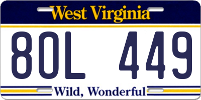 WV license plate 8OL449
