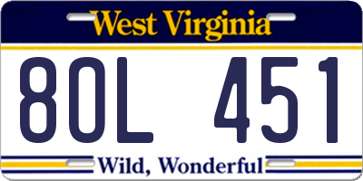 WV license plate 8OL451